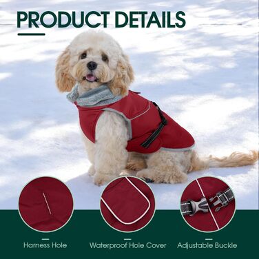 Куртка для собак Kuoser, тепла, водонепроникна, флісова, червона, розмір M