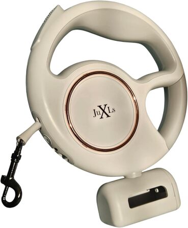 Леєнка для собак з LED-підсвіткою, 3м, тримач для відходів, відбивачі, білий/рожеве золото, для собак до 10кг