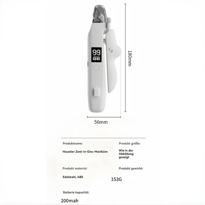 Yagerod Lichtschere Pro: професійна LED-ножиця для грумінгу котів та собак, 2-в-1, з екраном, тихий мотор, збірник для шерсті (білий)