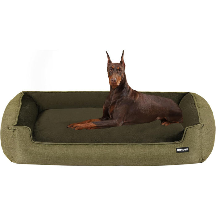 Ліжко для собак, м'яке, знімний чохол, сірий, 90 x 75 x 25 см / 120 x 90 x 30 см (оливковий)