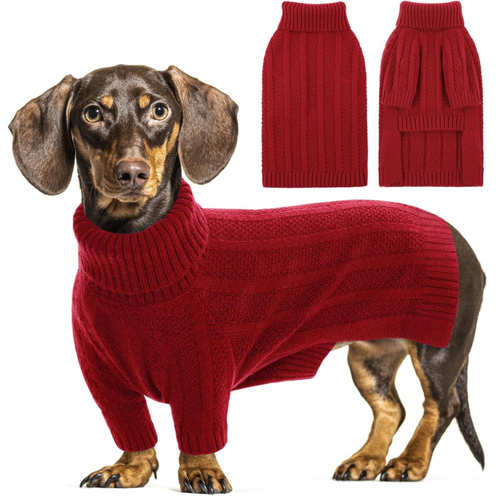 Теплий і м'який пуловер для собак Queenmore з в'язаним візерунком для Йоркширських терьєрів, пуделів та померанських спайнілів (червоний, S)