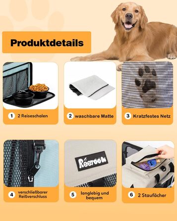 Транспортна переноска для собак та котів Reerooh Hundebox M, 60x42x42 см, складана, з мискою, блакитна