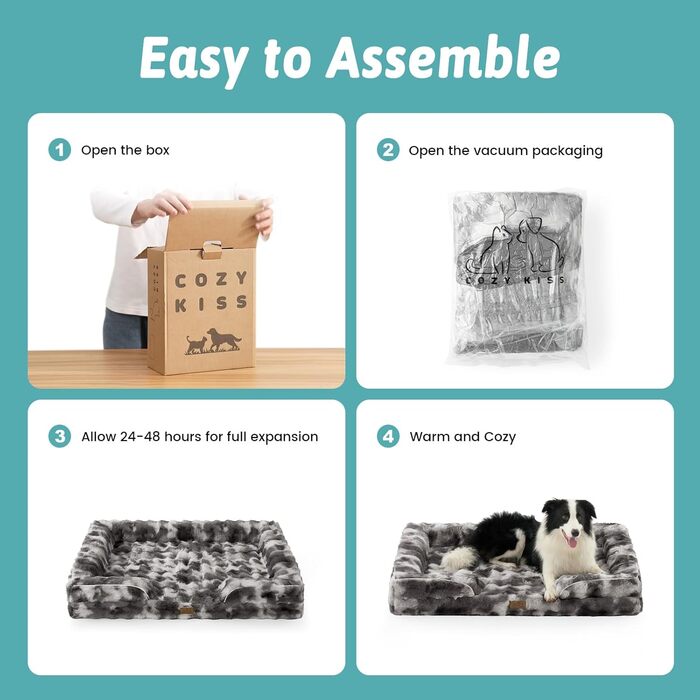 Ортопедичне ліжко для собак з штучного хутра, великі породи, C-подібне ліжко XL сірого кольору Tie-Dye, м'яке, тепле, з водонепроникним покриттям, антиковзаюче, з високощільним пінополіуретаном, миється