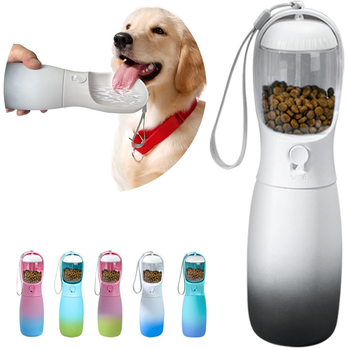 MITOCAPY Поїлка для собак 2-в-1 з контейнером для корму, 540 мл, чорно-біла, для подорожей та кемпінгу