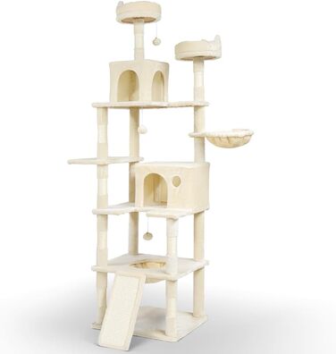 Двоповерховий котячий будиночок Vounot XXL (215 см), котячий комплекс з гамаком, корзиною та шматочками для дряпання, сірий та бежевий