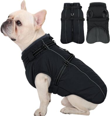 Водонепроникна куртка Kuoser для собак - теплий зимовий одяг для маленьких собак, флісова куртка, одяг для собак, чорний, S (Обхват грудей: 44 см; Обхват шиї: 32 см)