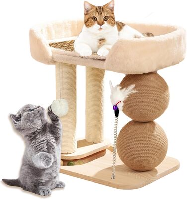 Інтерактивна іграшка для котів з дерева 6 в 1: меблі, кулі, м'яч, килимок, дряпка, кішка для середніх та маленьких котів