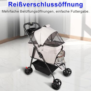 Візок для собак та котів OHMG Hundebuggy, сірий, до 25 кг, 4 колеса, складна конструкція, з сіткою та тримачем для напоїв