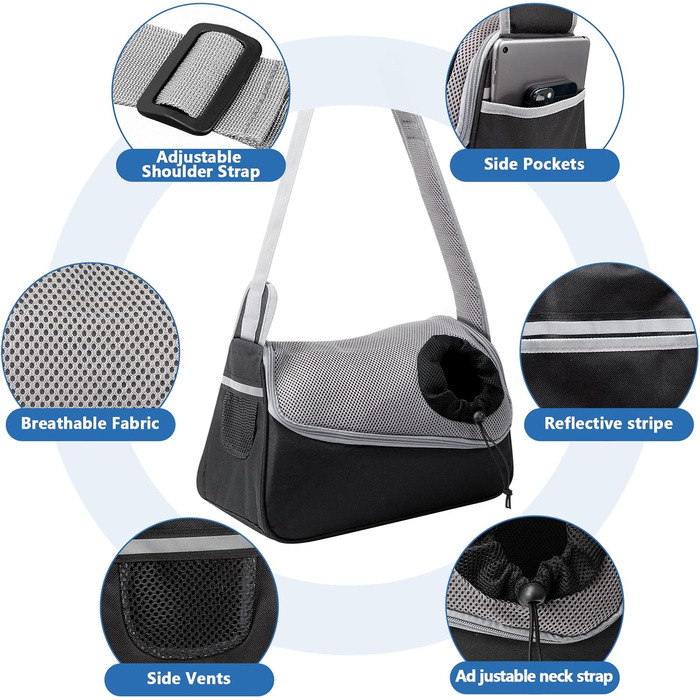 Сумка-переноска для собак та котів, чорна, до 5 кг, регульована, для прогулянок