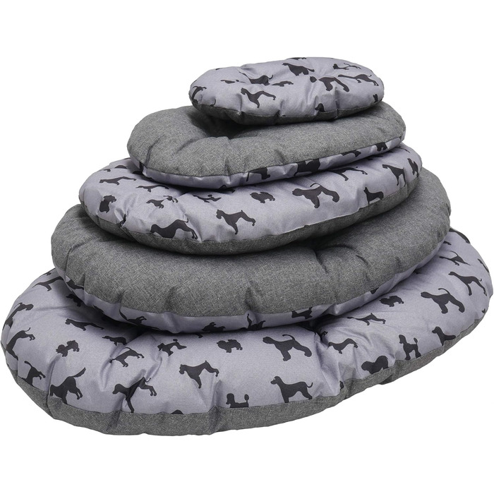 Килимок для собак Rosewood All Seasons Oval – великий, овал, 94 см. Двосторонній, з принтом, сірий, льонова текстура. Зручний, можна прати, для використання цілий рік (35 x 57 x 8 см)