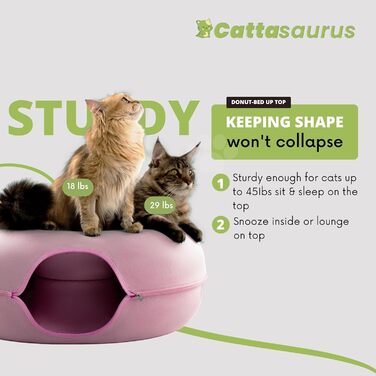 Котяча печера-тунель Cattasaurus для великих котів до 20 кг, знімне та пране ліжко-донат, темно-сіра, заспокійлива, для кількох котів
