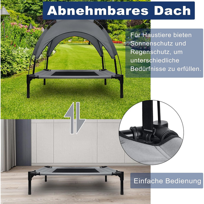 Підвищене ліжко для собак з балдахіном, 76x61x76 см, з металевим каркасом, тканинне, дихаюче, для собак та котів, для дому та вулиці