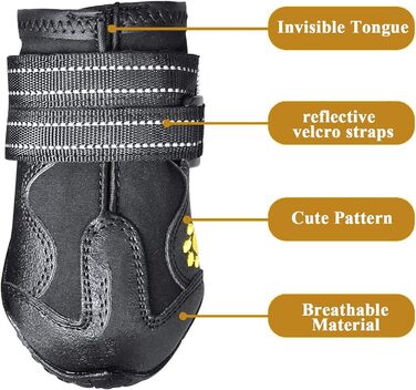 Водонепроникні чоботи для собак (4 шт.) з регульованими ремінцями та світловідбиваючими елементами, для собак малих та середніх порід
