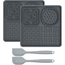 Силіконова килимок для ласощів для собак та котів з великим присоском 20см. Slow Feeder з силіконовим шпателем. Килимок для годування домашніх тварин, ідеально підходить для ласощів для собак та котячого корму (Сірий)