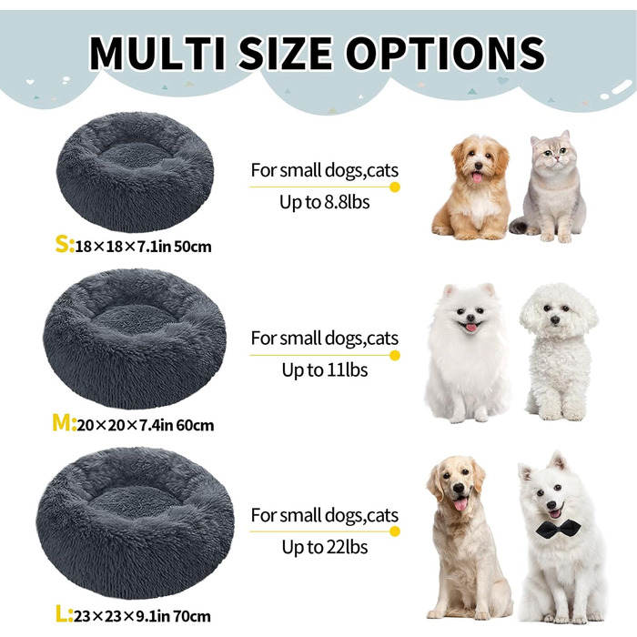 М'яке ліжко для собак та котів, зручне та тепле, з антистресовим ефектом, для маленьких та середніх порід (60 см, темно-сірий)