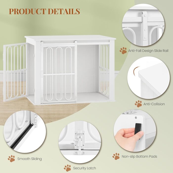 Дерев'яний вольєр для собак, 81 см, вольєр-стілець для дому, 2 двері, розсувні, для маленьких та середніх собак, міцний, 81 × 55 × 62,4 см, білий