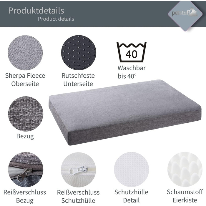 Ортопедичне собаче ліжко з знімним та пральним чохлом, світло-сірий колір, розміри XS