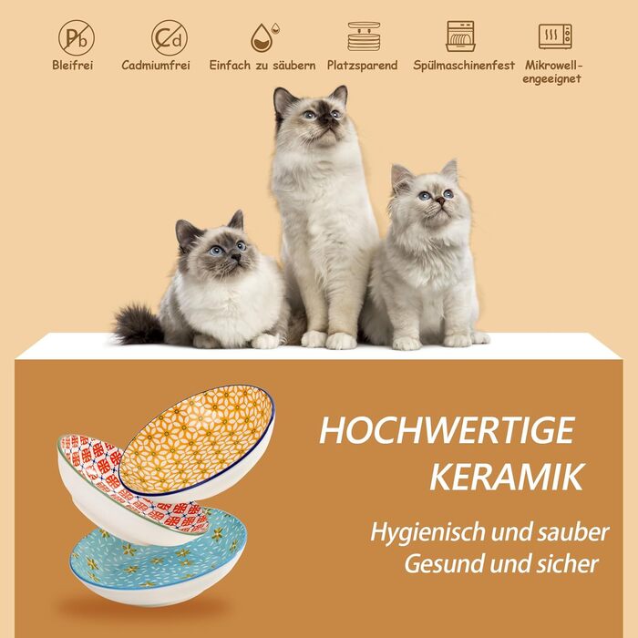Набір мисок для котячого корму Napf Katze з кераміки, набір 6 шт. з антиковзною підкладкою, об'єм 250 мл, серія 