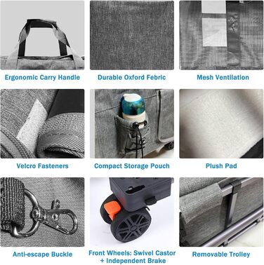 Транспортна переноска для котів та собак на 20 кг з 2 відділеннями, колесами та телескопічним ручками (сіра)