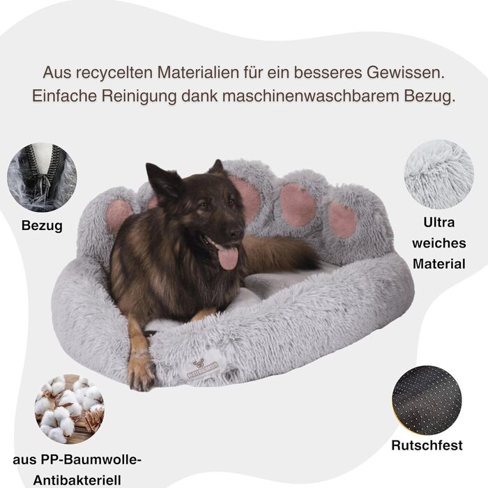 Ліжко для собак Pfoten&nasen® Bärenpfote, Рожеве, M-75см - М'яке кругле ліжко у вигляді ведмежих лапок, зручне для собак середніх порід