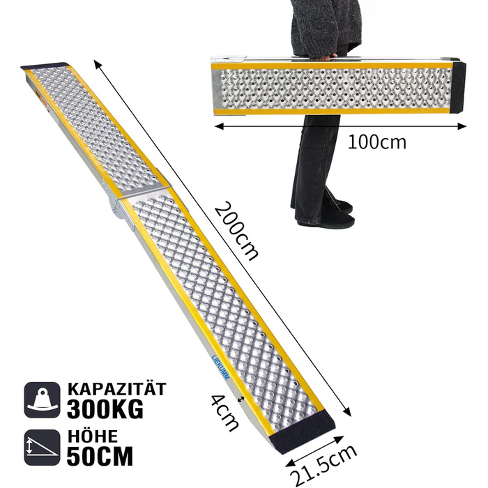 Рампа для підйому LIEKUMM, 180 см, 300 кг, алюміній, складна, протиковзка. Підходить для мотоцикла, ATV, велосипеда, авто.