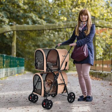 Візок для тварин GOPLUS 2-рівневий складний, 3-в-1, для котів та собак (Бежевий)