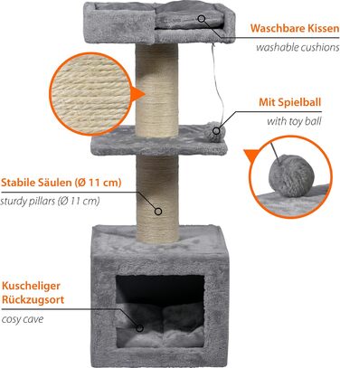 Котячий кігтеточка Dobar® Premium з дерева з великими та стійкими кігтеточками в винятковому дизайні - підходить для великих котів - 35 x 60 x 100 см (Easy)