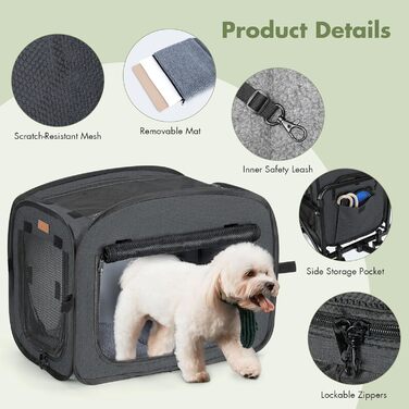 Транспортер для собак на колесах, велика візок для собак та котів до 18 кг, чорний/сірий