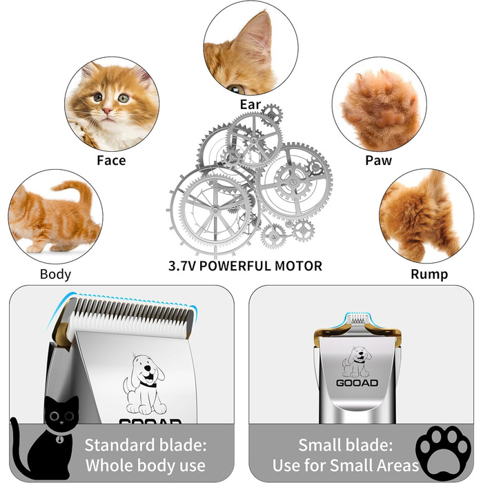 Набір для догляду за котами: бездротовий тример для шерсті, ножиці для грумінгу, тиха модель (сріблястий)