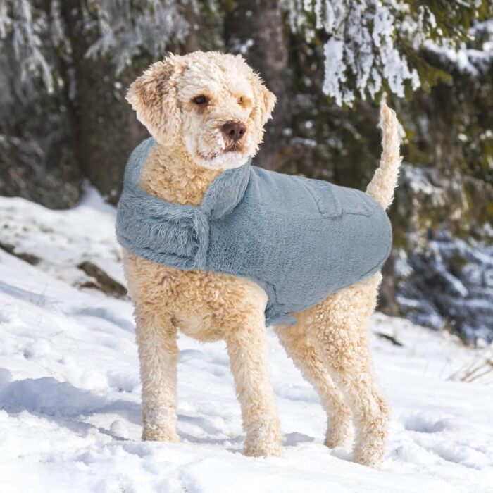 Теплий зимовий одяг для собак CITE TOILE з захистом живота, зимова куртка для собак з світловідбиваючими елементами, двостороння куртка для собак з отвором для шлейки, XXL (X-Large, самт блакитний)