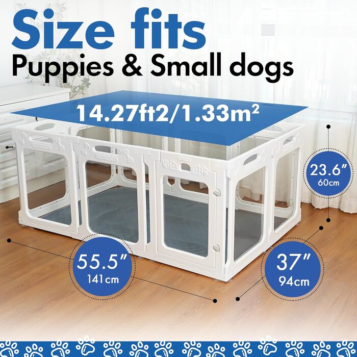 Клітка для собак Qoility, прозора, з дверцятами, 61 см, 12 панелей, чорна, зменшує тривожність, 142.2 x 94 см