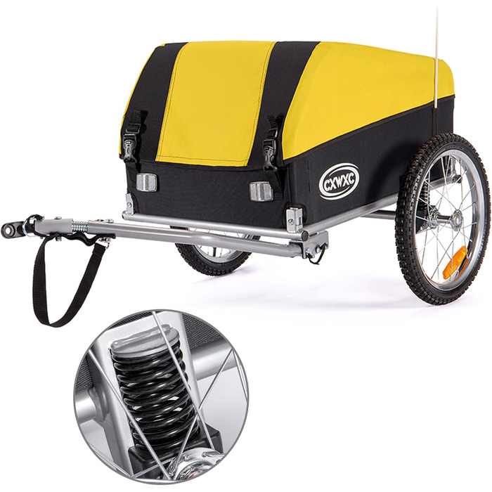 Велосипедний причіп CXWXC зі стоп-поглиначем, 120L, 40KG, складаний, з тентом та прапорцем - для щоденного транспортування (жовтий)