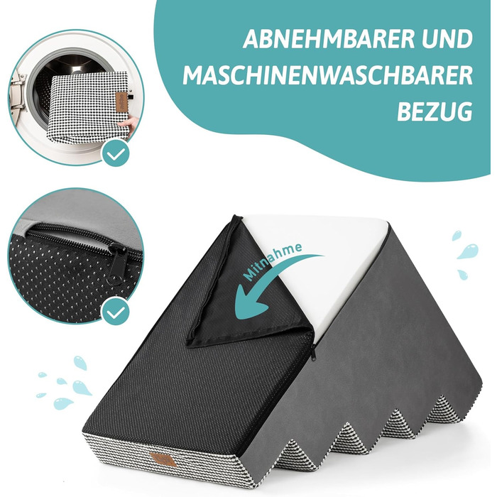 Сходинки для собак COZY KISS - пандус для тварин з нековзким покриттям. Підходять для маленьких собак та котів. Щільний пінопласт, для ліжка, дивана, авто (Чорний & Білий, 75x50x60cm, 5)