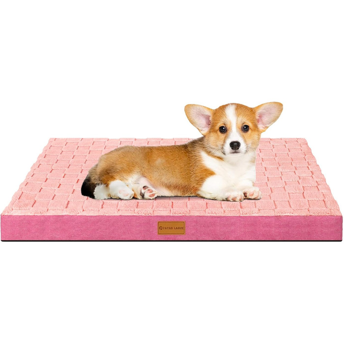 Ортопедичне собаче ліжко Patas Lague XL для великих собак, 106.7 x 71.1 см, водонепроникне, м'яке, тепле, зручне, з пінопластовою матрацом у формі стільців, знімний, пральний чохол та неслизьке дно, (S:20x15x3.5 IN, Рожевий)