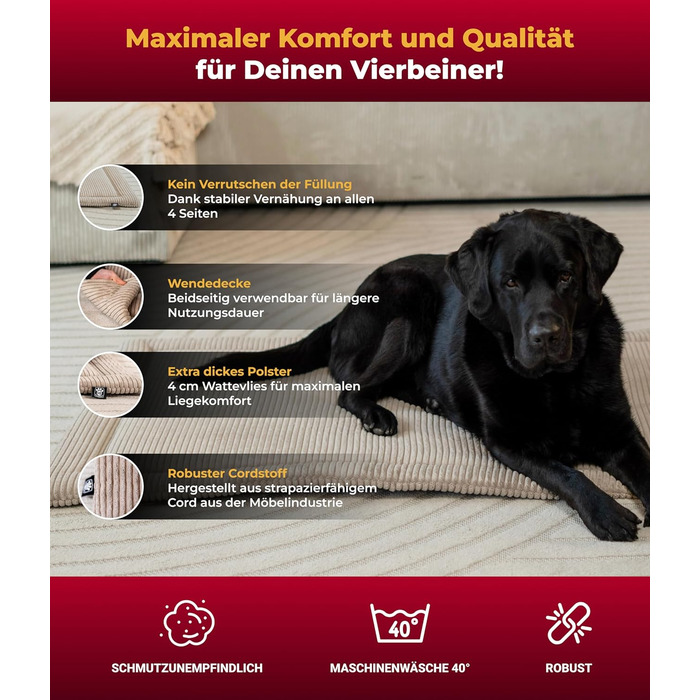 Килимок для собак HS-Hundebett® Cord з наповнювачем XS – Практичний килимок-трансформер – М'яка лежанка для собак – Комфортний відпочинок – Зелений, Made in DE, 75x115 см