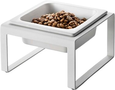 Миска для тварин Yamazaki 5817 Tower з підставкою, сталь/кераміка, мінімалістичний дизайн, 15 x 15.5 x 10 см