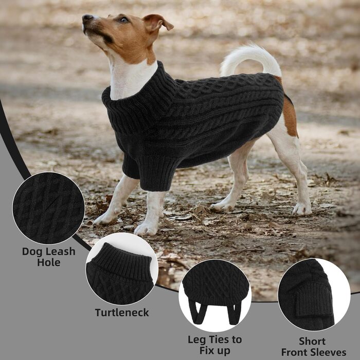 Пуловер для собак на Новий рік - теплий, з дірочкою для повідка, для чихуахуа, рейнхаунд та котів (S/L, чорний)