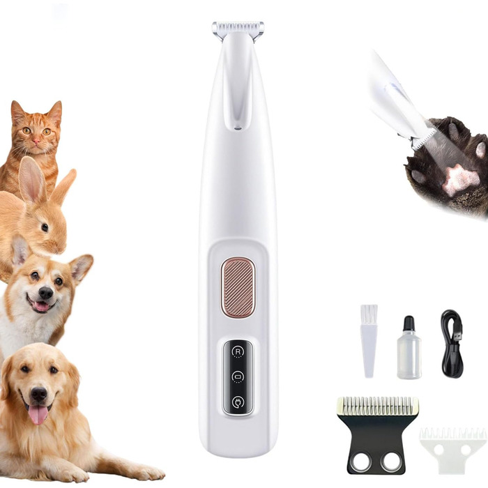 Тример для собак 3-в-1 електричний, вологостійкий з LED-підсвічуванням, тихий, для грумінгу лап, очей, вух, обличчя та тіла