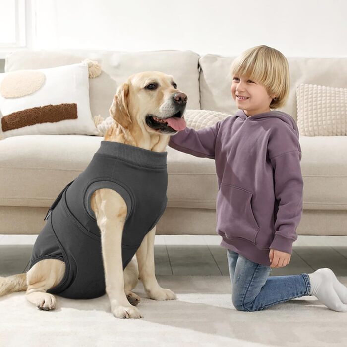 Тіло для собак після операції Kuoser: захисний боді для собак після кастрації/стерилізації, альтернатива електронного нашийника, сірий, розмір L (41-51 см; 59-70 см)