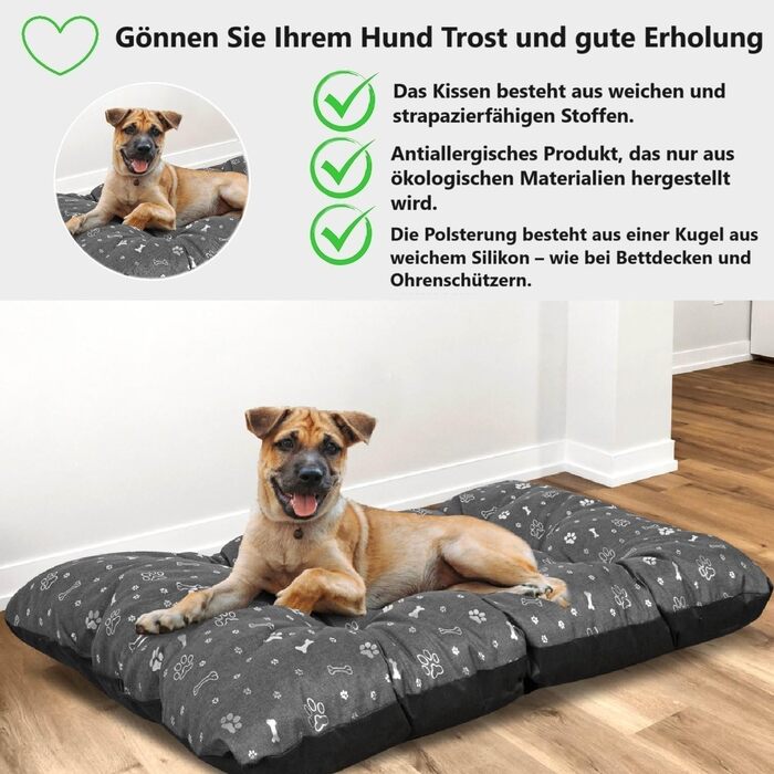 Кінг Дог: Водонепроникне ліжко для собак XL 120x80 см. Зручне, миється, з оксфордської тканини. Підходить для дому та вулиці. Графітовий колір.