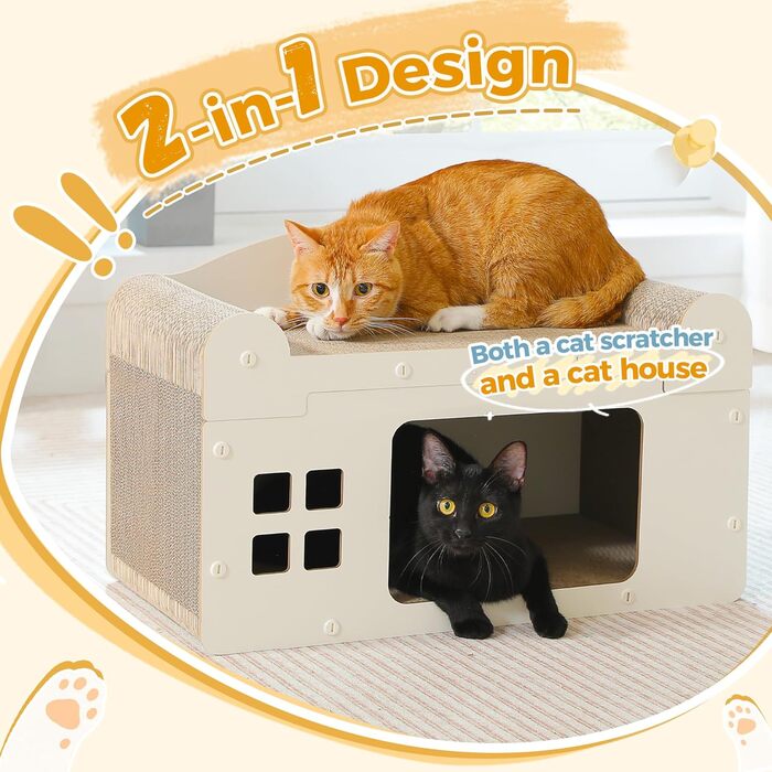 PAWZ Road: іграшка-будиночок для котів з когтеточкою, з картону, 55 x 27,5 x 35 см, білий