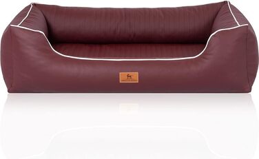 Ортопедичне ліжко для собак Knuffelwuff Lovelock M-L з штучної шкіри, 85 x 63 см. Знімний чохол, легко мити, для великих, середніх та маленьких собак (Вишневий)