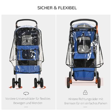 Візок для собак PawHut, блакитний, 75 x 45 x 97 см, до 10 кг, з регульованим козирком