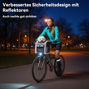 Корзина для собак на велосипед до 10 кг з міцною L-подібною кріпленням Φ80mm, складана, дихаюча, 4-в-1 (рюкзак, сумка через плече, автокрісло), з комфортним подушкою та світловідбиваючими смугами