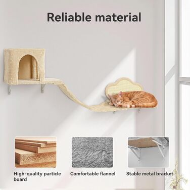 Комплекс для котів BYBYME з гамаком, ліжком та полицями, 6шт. Міцні меблі для котів з плюшевою стійкою, когтеточкою та сизалевими стовпчиками (Бежевий)