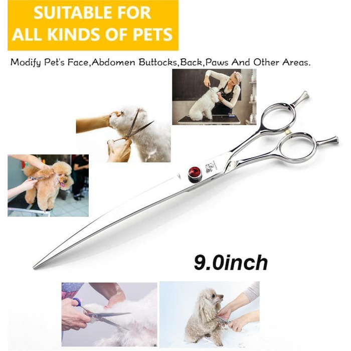 Професійна вигнута ножиця для грумінгу собак 9.0 дюймів - ножиці для собак та котів з ергономічною ручкою, з нержавіючої сталі 440C