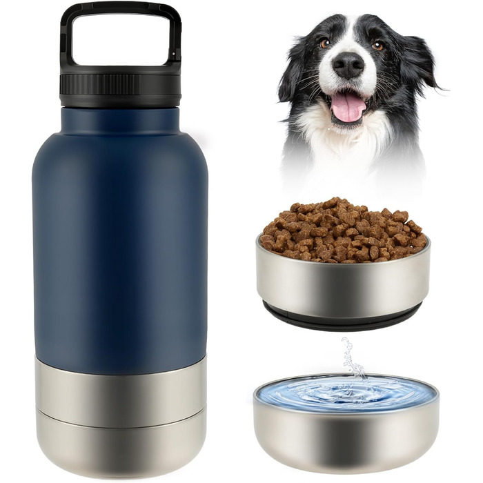 Вода для собак 3 в 1: пляшка, миска, ізоляція. 900 мл, нержавіюча сталь, BPA-Free. Ідеально для прогулянок та подорожей
