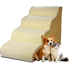Сходинки для собак маленьких порід, 4-ступеневі сходи для ліжка, дивану, крісла, з м'якою підкладкою, антиковзні, збалансовані, для дому, Бежевий