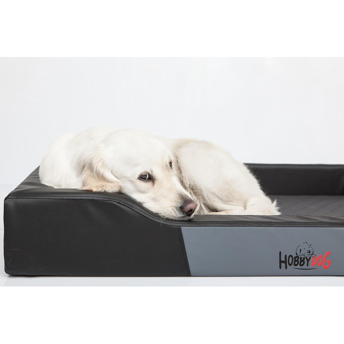 Собаче ліжко-корзина для собак маленьких, середніх та великих порід - подушка для собак - диван для собак з екошкіри, знімний та пральний чохол - Deluxe, розмір M - чорний, 93 x 62 см