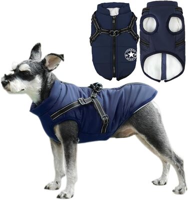 Зимова жилетка для собак, водонепроникний теплий одяг для маленьких собак з D-кільцем (зелений, XL, синій, L)